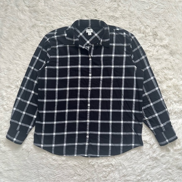 J. Crew Factory Top Flannel Shirt Button Down Long Sleeve Cotton Black White M - Picture 4 of 13
